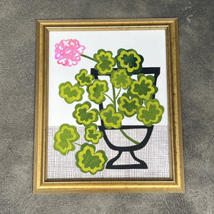 Pink Geranium in Black Urn with Vintage Frame by Denise Fiedler