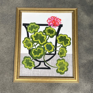 Red Geranium in Black Urn with Vintage Frame by Denise Fiedler