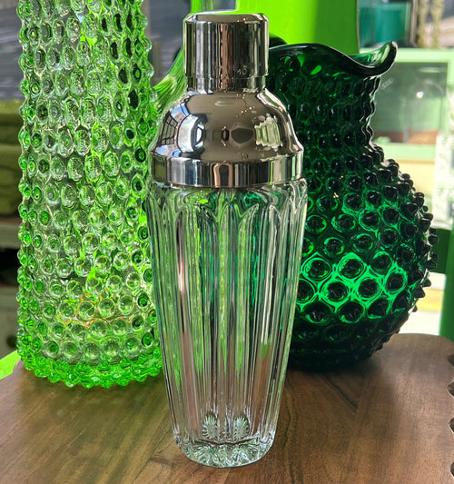 Vintage Hotel Silver Glass Faceted Cocktail Shaker