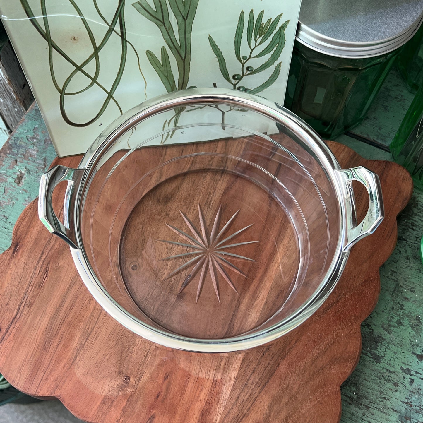 Vintage Hotel Silver Glass Bowl with Tab Handles