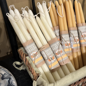 12" Ivory Beeswax Taper Candles, Set of 2