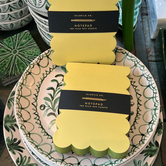Chartreuse Notepad with Olive Scalloped Edges