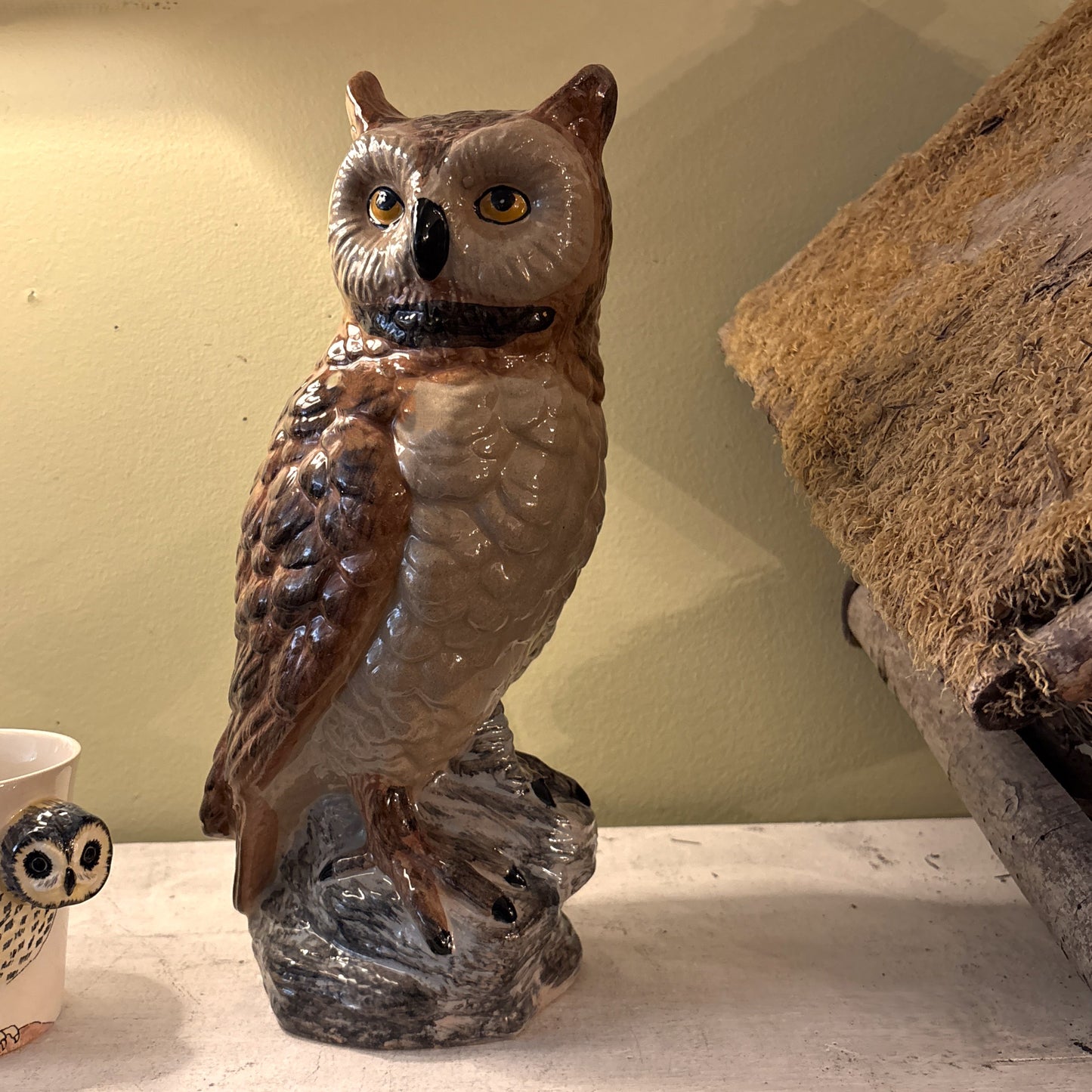Tall Brown Owl Vase