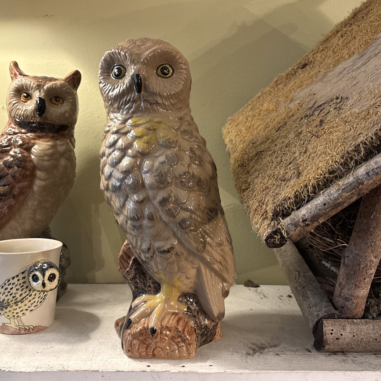 Tall Cream Owl Vase