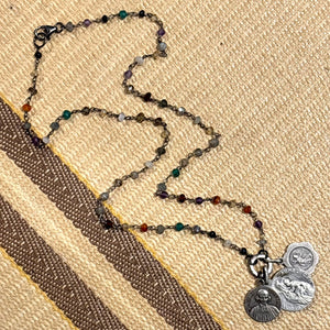 Multicolor Stone Vintage Charm Necklace