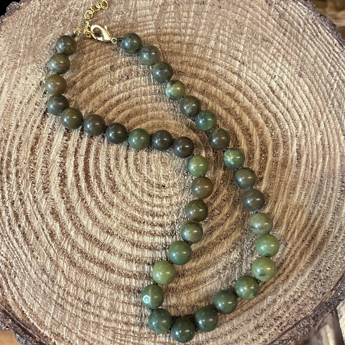 Dark Green Jade Beaded Necklace