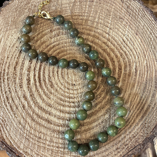 Dark Green Jade Beaded Necklace