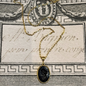 Oval Jet Intaglio Pendant Necklace