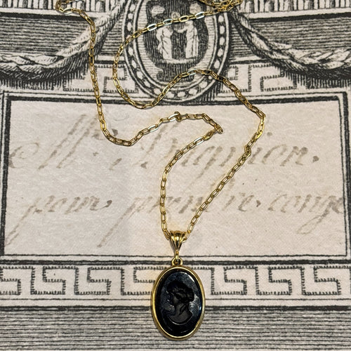 Oval Jet Intaglio Pendant Necklace