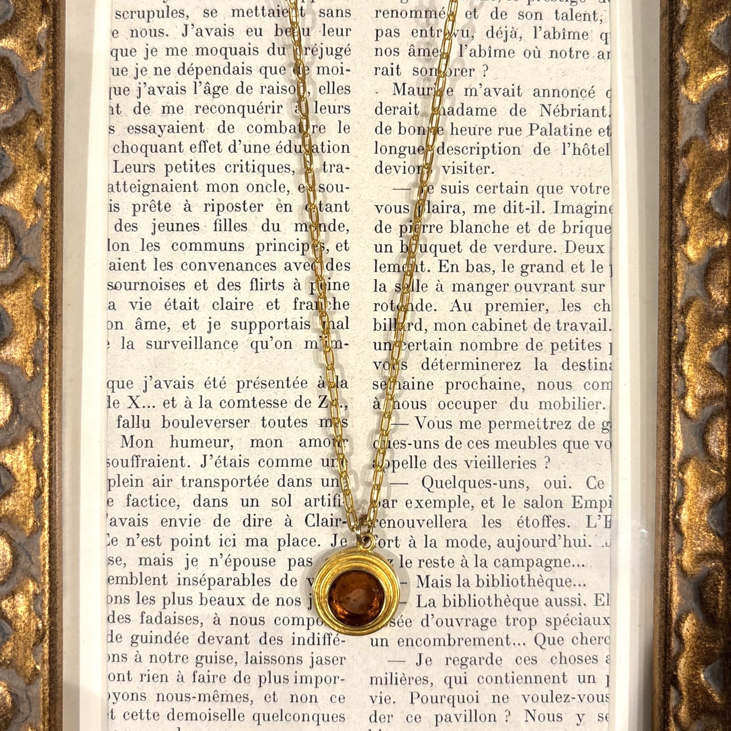 Small Amber & Gold Pendant Necklace