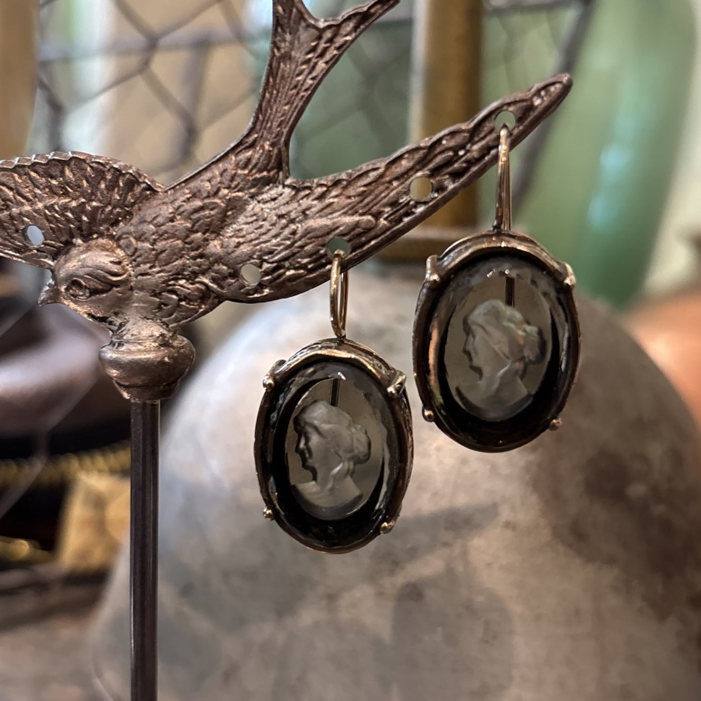 Deep Grey Intaglio Earrings