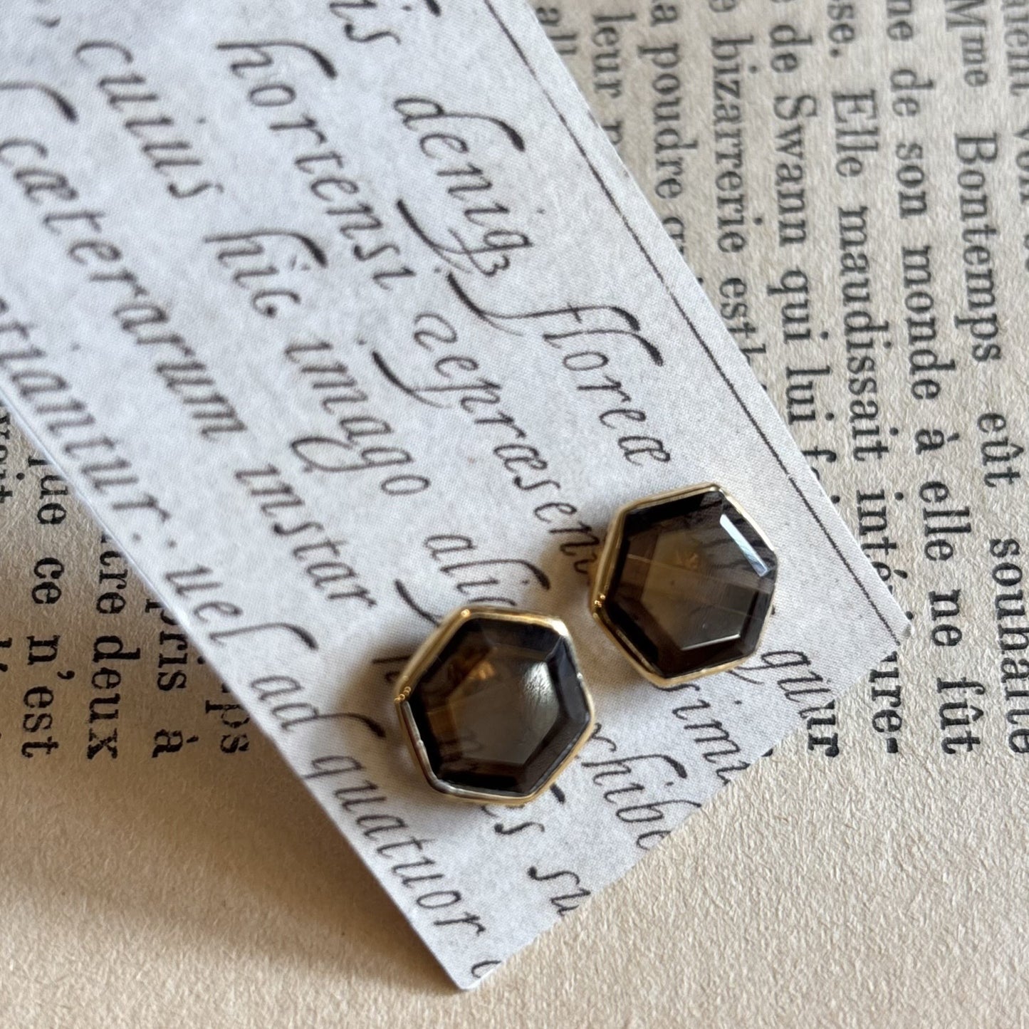 Smoky Quartz Hexigon Stud Earrings