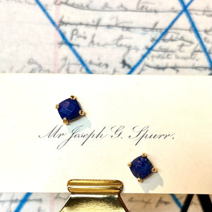 Small Four Prong Earrings, Lapis