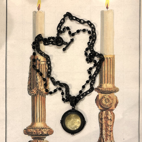 Lemon Intaglio with Jet Double Chain Necklace