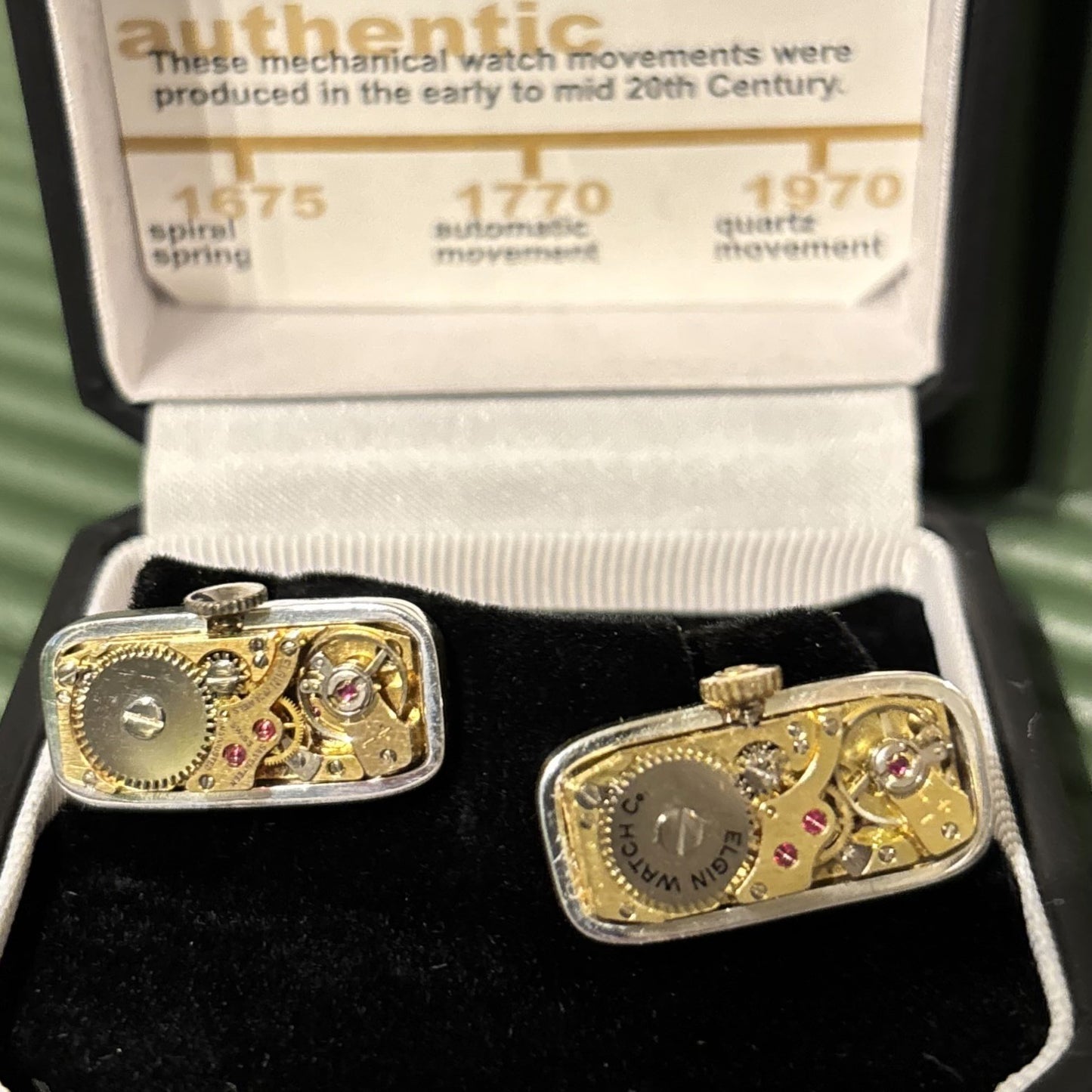 Rectangle Watch Movement Cufflinks, Gold Face