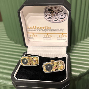 Rectangle Watch Movement Cufflinks, Gold Face