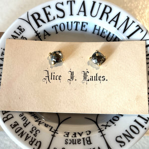 Small Four Prong Earrings, Pyrite