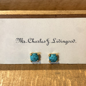 Small Four Prong Earrings, Turquoise