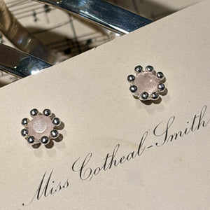 Starburst Rose Quartz Stud Earrings, Sterling Silver