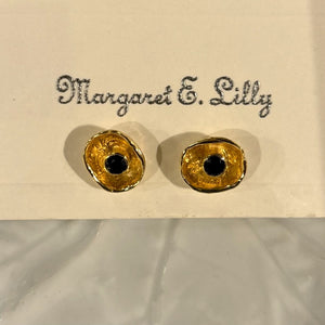 Little Gold Ears with Raised Onyx Stud Earrings
