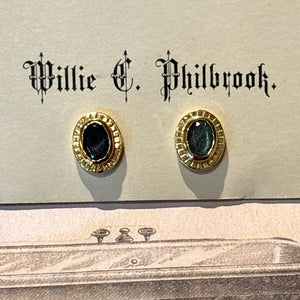 Oval Labradorite Stud Earrings with Textured Frame