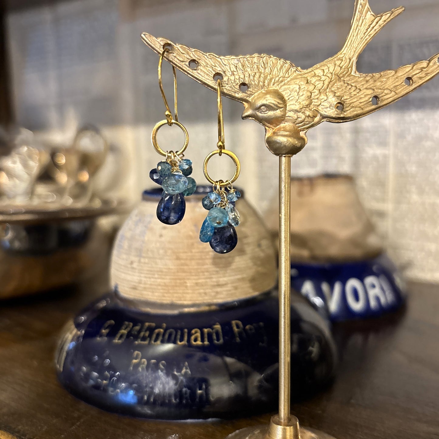 Kyanite Drop, Topaz & Apetite Cluster Earrings