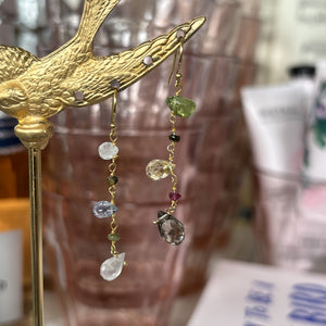 Multicolor Stones on Gold Chain Earrings