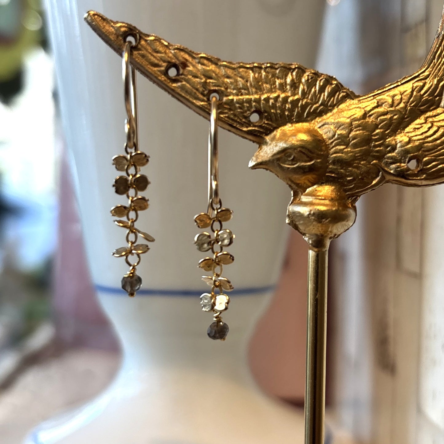 Mystic Quartz Hammered Bead Drop Earrings