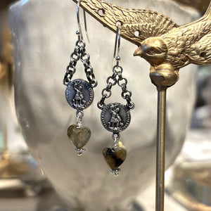 Labradorite Heart Drop Vintage Charm Earrings
