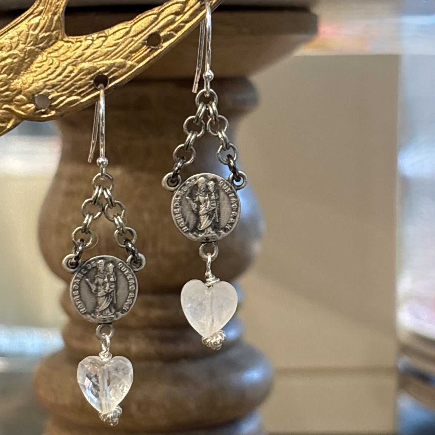 Moonstone Heart Drop Vintage Charm Earrings