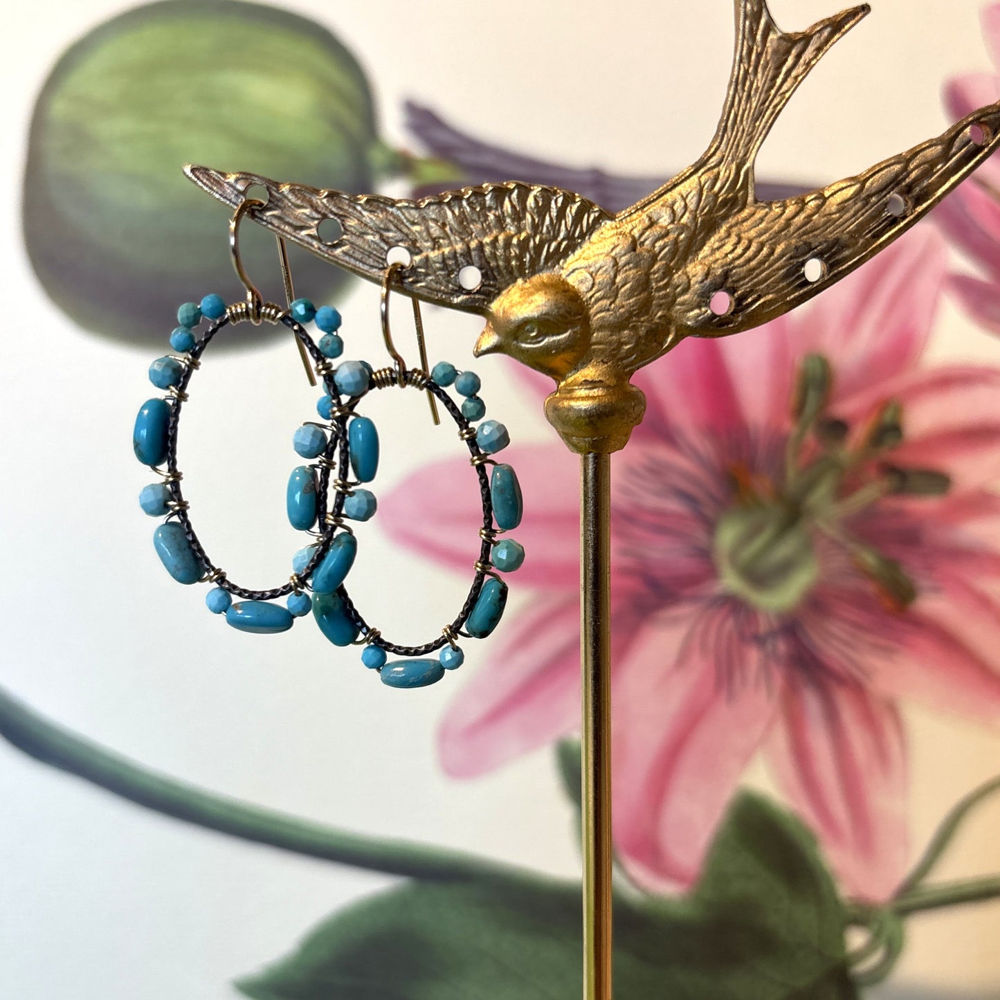 Turquoise & Oxidized Silver Hoop Earrings