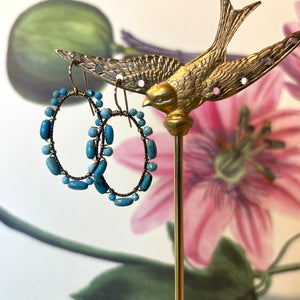 Turquoise & Oxidized Silver Hoop Earrings