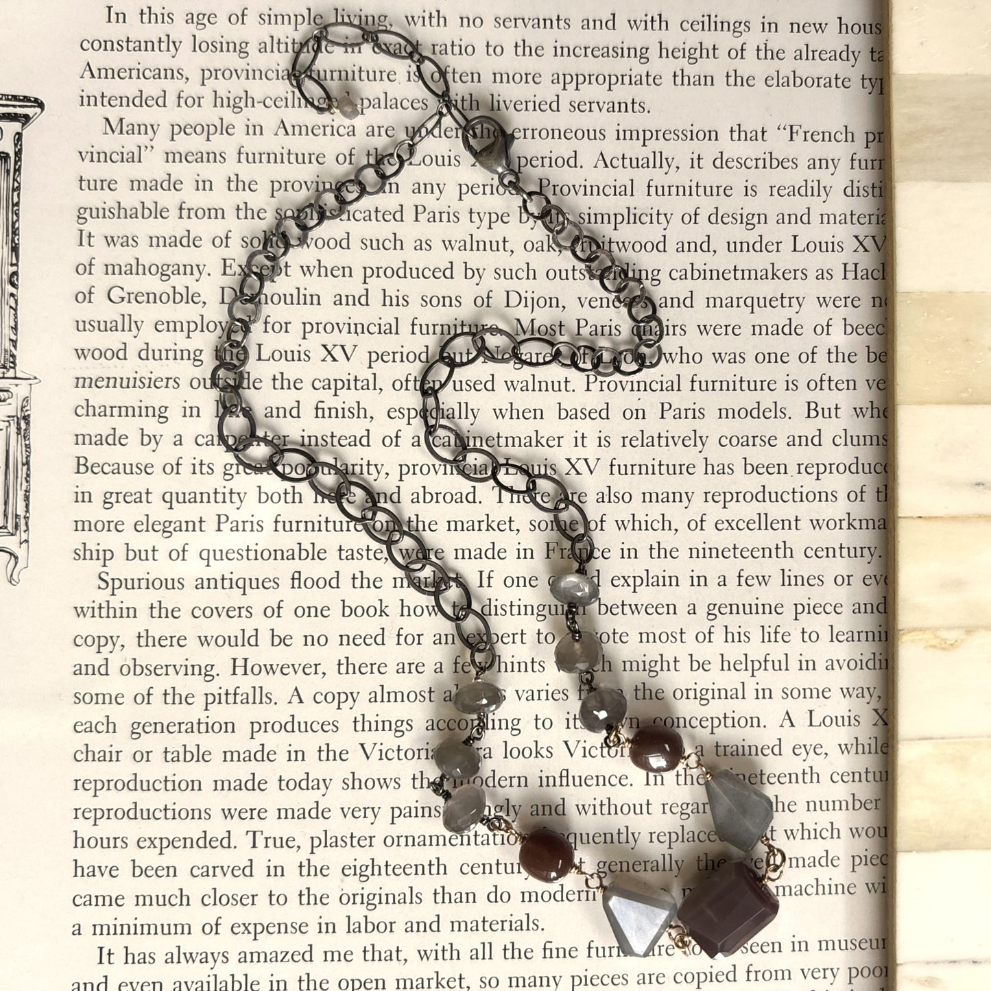 Chunky Moonstone with Oxidized Silver Chain Necklace