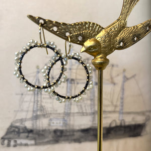 Oxidized Silver Hoops with Pearls & Quartz Earrings