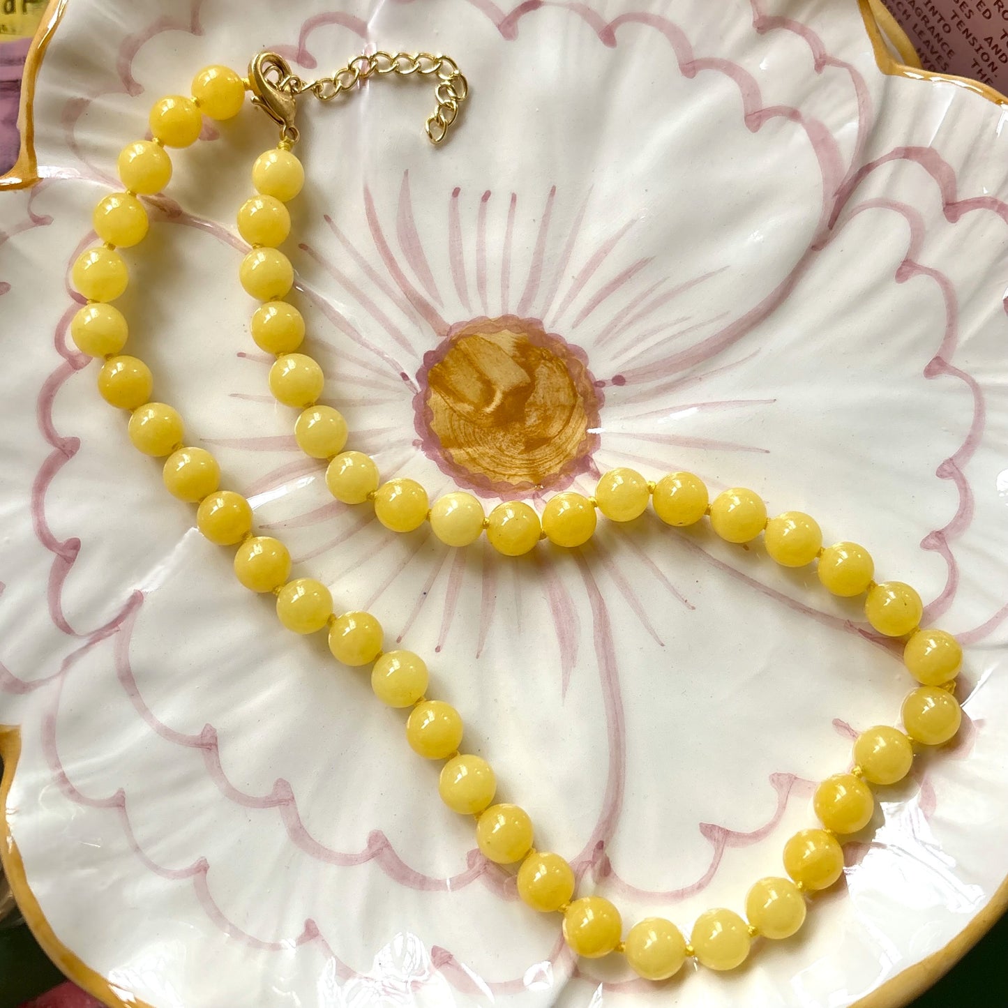 Yellow Jade Beaded Necklace