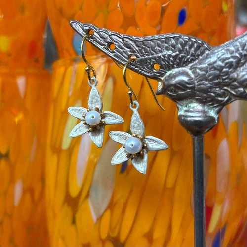 Orange Blossom Flower Wire Earrings