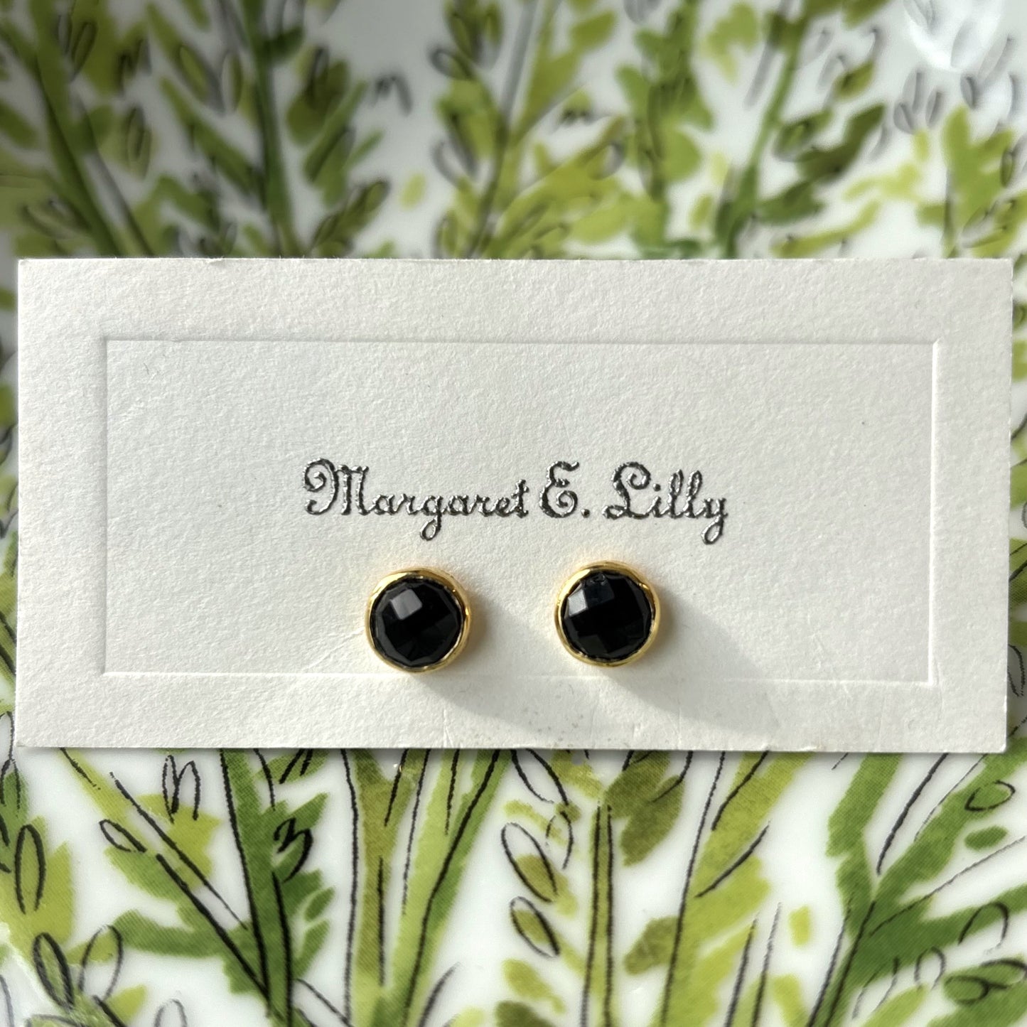 Round Gemstone Stud, Black Spinel