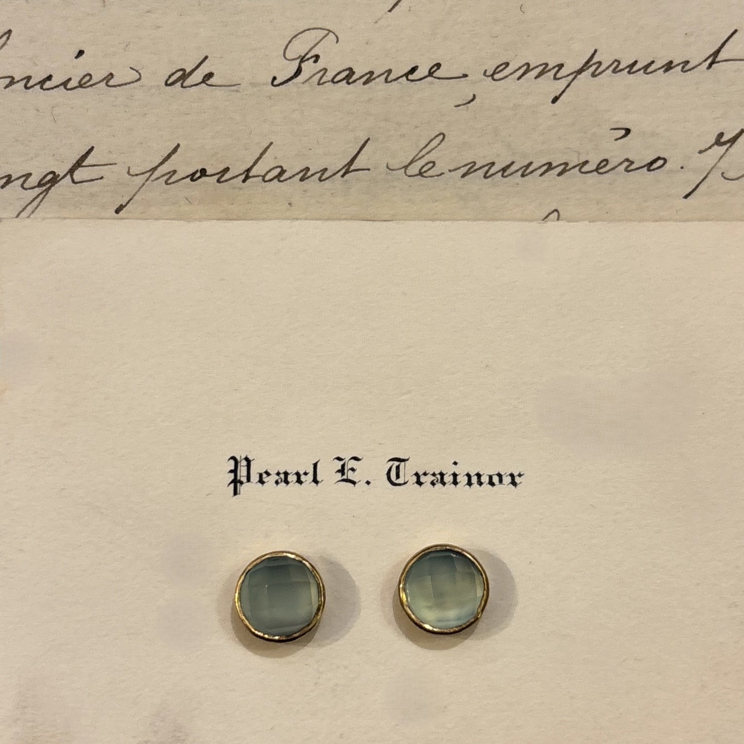 Round Gemstone Stud, Blue Chalcedony