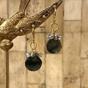 Labradorite With Labradorite Cluster Drop Earrings