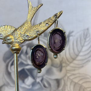 Amethyst Intaglio With Pearl & Gold Earrings