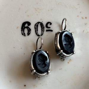 Black Intaglio & Silver Earrings