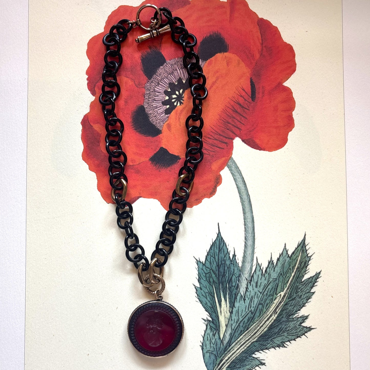 Deep Red Intaglio with Horn Chain Necklace