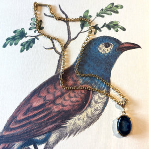 Deep Blue Oval Intaglio with Gold Chain Necklace