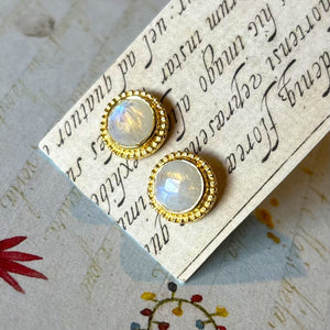 Round Rainbow Moonstone Stud Earrings