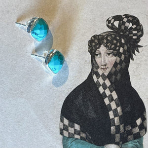 Small Square Turquoise Stud Earrings, Sterling Silver