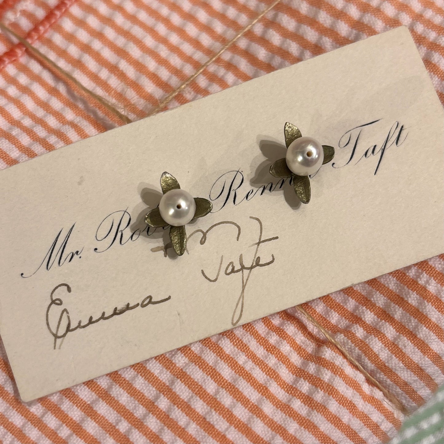 Boxwood and Pearl Post Earrings