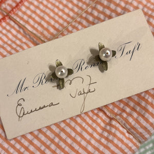 Boxwood and Pearl Post Earrings