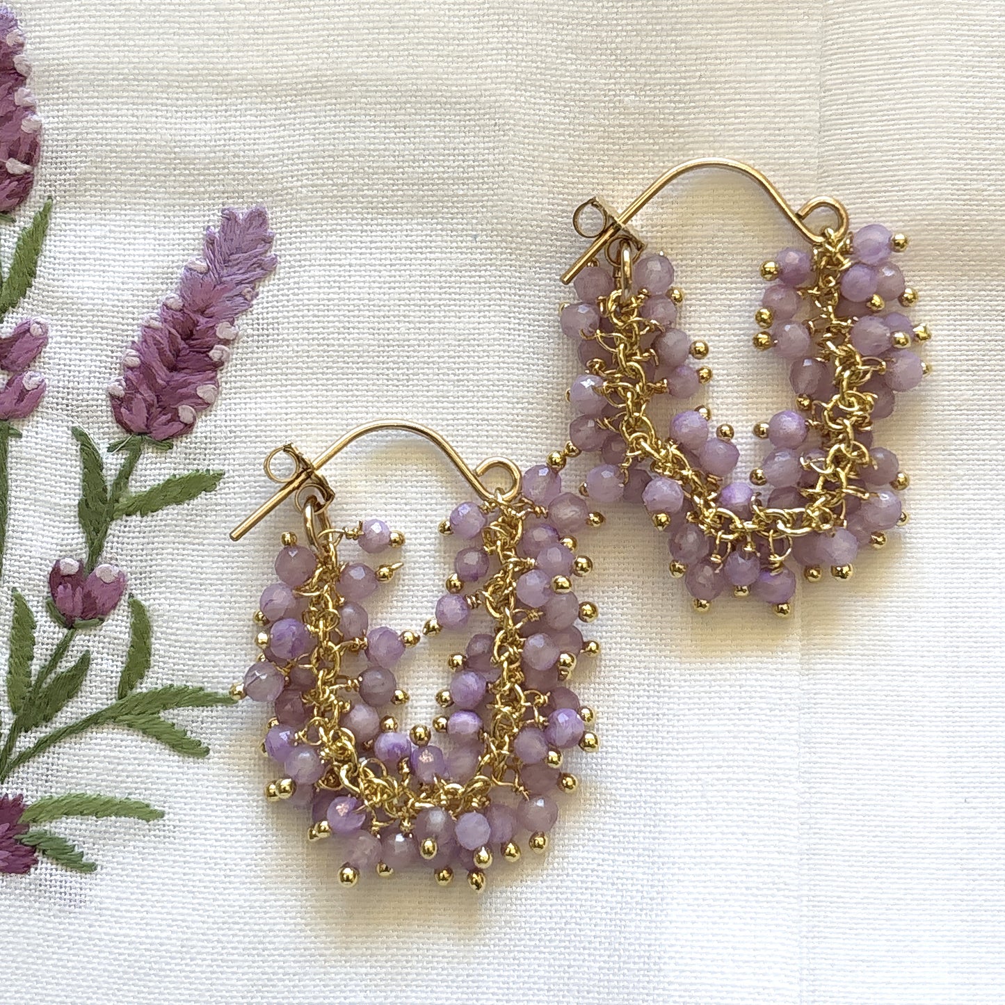 Lilac Moonstone Fringe Hoop Earrings