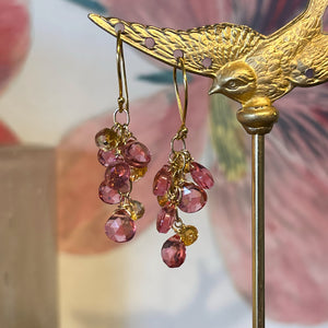 Pink Quartz & Citrine Gem Cluster Earrings