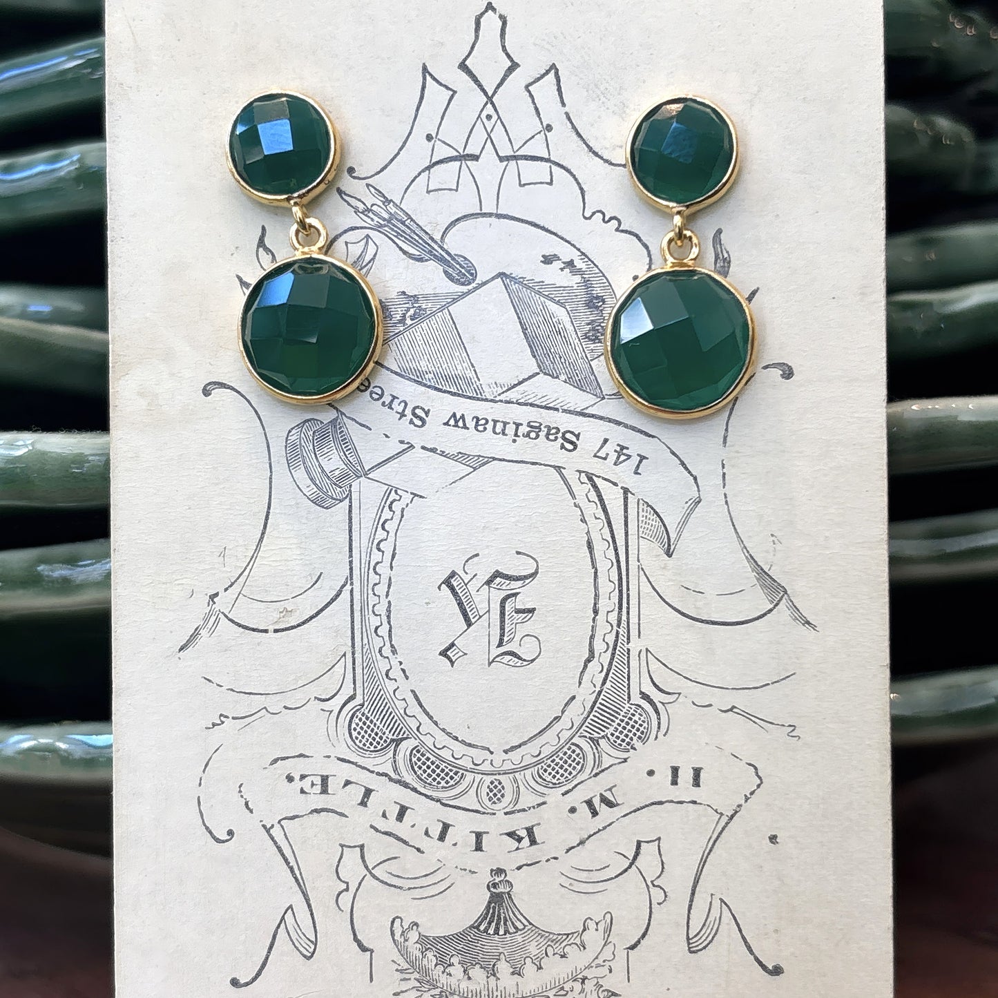 Green Chalcedony Double Drop Post Earrings